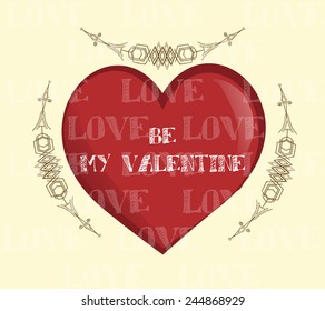 valentine  illustration, love text  and heart over color background