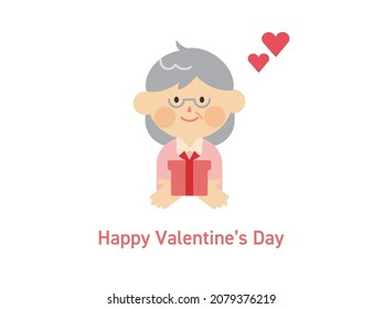 Valentine illustration of a senior woman with a gift