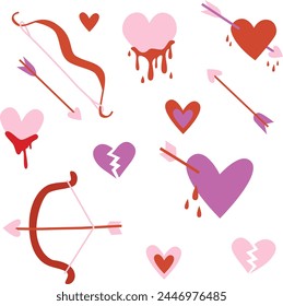 conjunto de ilustración de san valentín colección de amor arco cupido flecha garabato gráfico amante romance romántico conjunto de garabatos pasión 