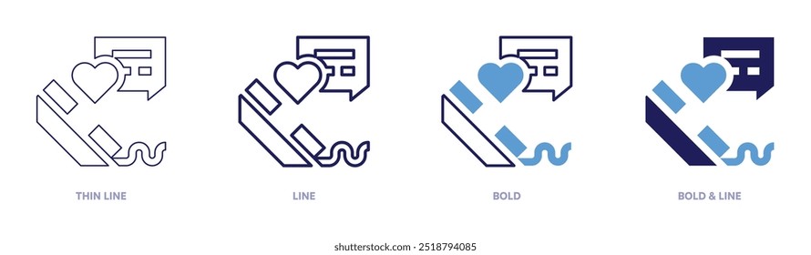 Valentine invitationcard icon in 4 different styles. Thin Line, Line, Bold, and Bold Line. Duotone style. Editable stroke.