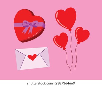 Valentine item vector ballon, envelope, chocolate