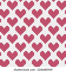 Valentine jacquard knitted seamless pattern. Heart shape. Viva magenta color 2023.