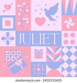 Valentine Juliet seamless pattern in scandinavian style postcard with Retro clean concept design