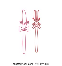 valentine kawaii fork knife Color Lines