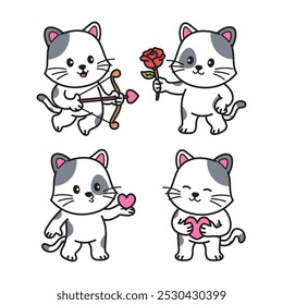 Valentine Kitty Vector Illustration, White Background