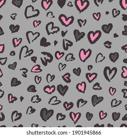 Valentine Leopard or cheetah seamless pattern. Trendy animal print. Spotted jaguar fur heart shaped. Vector background for textile, fabric, wallpaper, wrapping paper, etc.