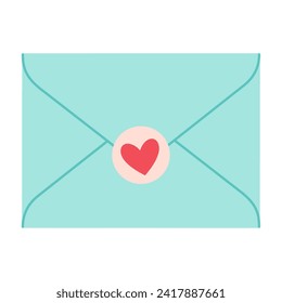 Valentine letter in envelope. Postal envelope, letter love message with post stamp, isolated on white background. Happy Valentines Day. To my love. Vector illustration