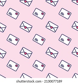 Valentine Letter Envelope seamless pattern. Simple valentine card. Love letter symbol icon vector illustration. Valentine's day Gift Essential things for couple. Lovely Cute Pink Pastel Background
