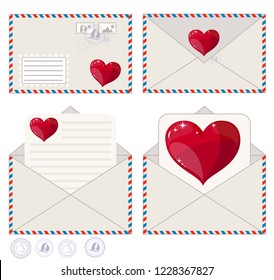 Valentine letter in envelope . Stock flat vector illustration.