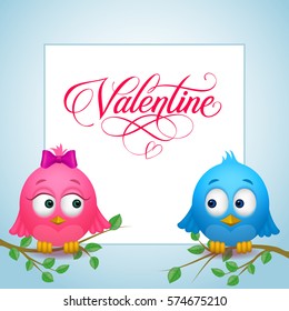 Valentine Lettering With Birds in Love