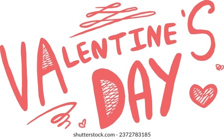 Valentine lettering in pink color isolated on white background