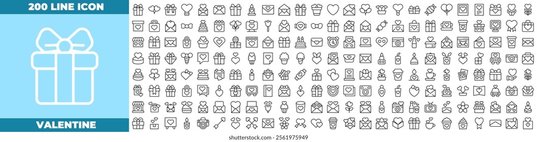 Valentine Line Editable Icons set. Vector illustration in modern thin line style of valentine icons: valentine, gift, chocolate, etc