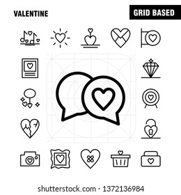 Valentine Line Icon Pack For Designers And Developers. Icons Of Basket, Cart, Romantic, Valentine, Camera, Image, Romantic, Valentine, Vector