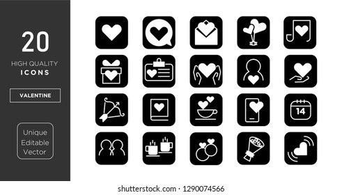 valentine line icon set with black color  vector  isolated illustration editable