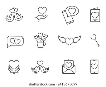 valentine line icon set. heart, love greeting and romantic symbols. vector elements for valentines day design