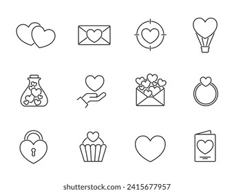 valentine line icon set. heart, love and romantic symbols. vector illustrations for valentines day design
