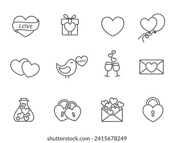 valentine line icon set. heart, love relationship and romantic symbols. vector images for valentines day design