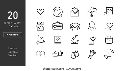 valentine line icon set vector  isolated illustration editable