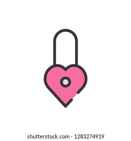 Valentine lock  icon , filled style, Valentines day signs and love symbols. Wedding infographics, 