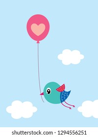 valentine love bird with ballon vector