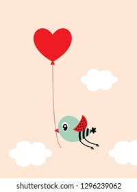 valentine love bird with ballon vector