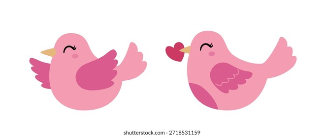 Conjunto de Ilustración vectorial plana de los pájaros del amor de San Valentín.
Iconos y gráficos del Clipart Pájaro Rosa.
Para tarjeta de felicitación, cartel, Anuncio, folleto.
