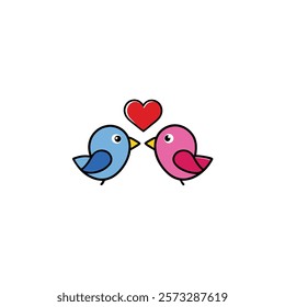 Valentine Love Birds Kissing Heart Motif
