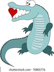 Valentine love bites, A funny crocodile holding a heart in his teeth