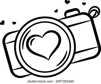 Valentine love camera drawing sketch for coloring