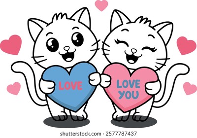 valentine love cat heart adorable nubs couple character vector art