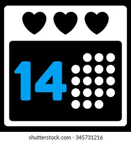 Valentine Love Date vector icon. Style is bicolor flat symbol, blue and white colors, rounded angles, black background.