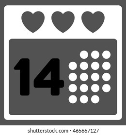 Valentine Love Date vector icon. Style is bicolor flat symbol, black and white colors, rounded angles, gray background.