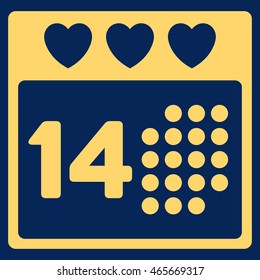 Valentine Love Date vector icon. Style is flat symbol, yellow color, rounded angles, blue background.