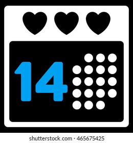 Valentine Love Date vector icon. Style is bicolor flat symbol, blue and white colors, rounded angles, black background.