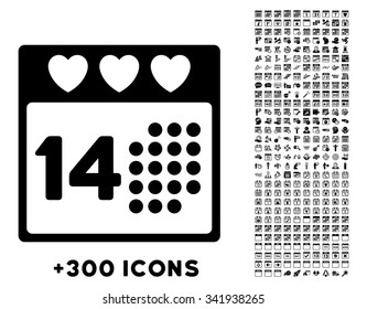 Valentine Love Date vector pictogram with additional 300 date and time management icons. Style is flat symbols, black color, rounded angles, white background.