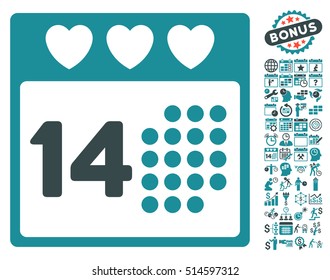 Valentine Love Day icon with bonus calendar and time management icon set. Vector illustration style is flat iconic bicolor symbols, soft blue colors, white background.
