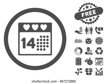 Valentine Love Day icon with free bonus pictograph collection. Vector illustration style is flat iconic symbols, gray color, white background.