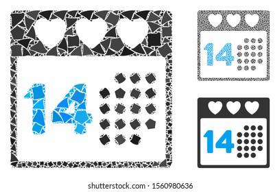 Valentine love day mosaic of raggy elements in variable sizes and color tones, based on valentine love day icon. Vector humpy items are grouped into mosaic.