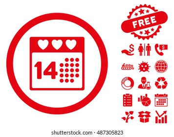 Valentine Love Day pictograph with free bonus symbols. Vector illustration style is flat iconic symbols, red color, white background.