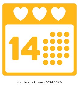 Valentine Love Day vector icon. Style is flat symbol, yellow color, rounded angles, white background.