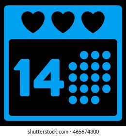 Valentine Love Day vector icon. Style is flat symbol, blue color, rounded angles, black background.