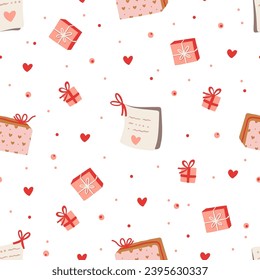 Valentine love doodle text letter heart seamless vector pattern greeting gift pink holiday background