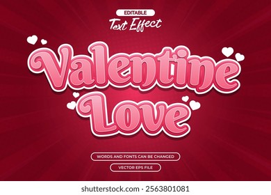 Valentine love editable text effect with heart shape decoration 