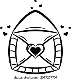 Valentine love envelope drawing sketch for coloring