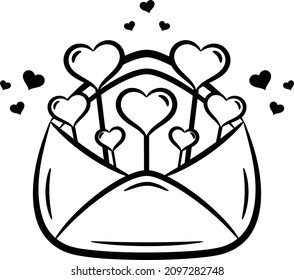 Valentine love envelope drawing sketch for coloring
