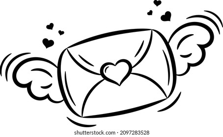 Valentine love envelope drawing sketch for coloring