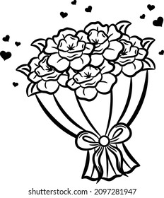 Valentine love flowers bokeh drawing sketch for coloring