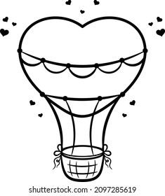 Valentine love flying heart balloon drawing sketch for coloring