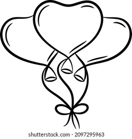 Valentine love flying hearts balloons drawing sketch for coloring