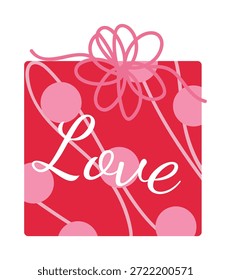 Valentine love gift wrap vector background with heart pattern and ribbon bow. Cute hand drawn design for wrapping paper, packaging and cards.